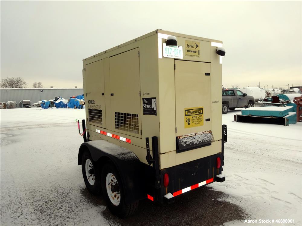 Used Kohler 33 kW trailered diesel generator. John Deere 3029TF150 engine