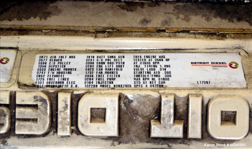 Used Kohler 350 kW standby diesel generator set, model 350ROZD71 SN-386497. Detroit Diesel 8V-92TA engine rated 568 HP @ 1800 RPM, SN-08VF173210. 3/60/277-480V. PMG Permanent magnet generator. 600 Am...