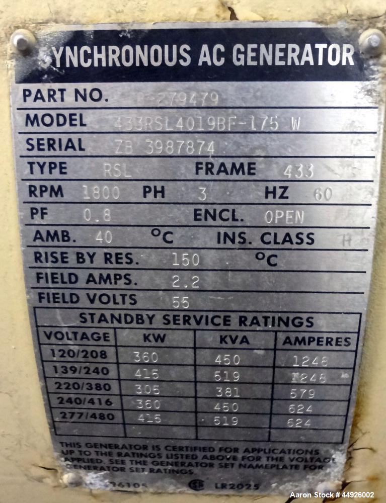 Used Kohler 350kW Standby Diesel Generator Set, Model 350ROZD81