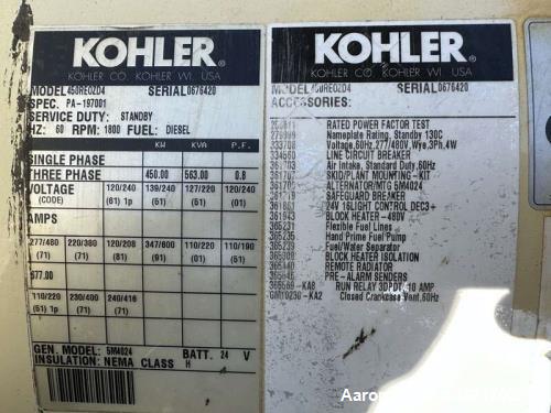 Kohler 450 kW standby (410 kW prime) Diesel Generator Set