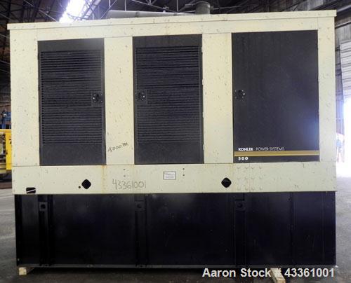 Used Kohler 475 kW diesel generator set, Model 500REOZV, SN-2063752. Volvo model TAD1641GE D500 16.1B65 4-cycle turbocharged engine rated 757 HP @ 1800 RPM, EPA Tier II certified. 3/60/120/208/277/48...