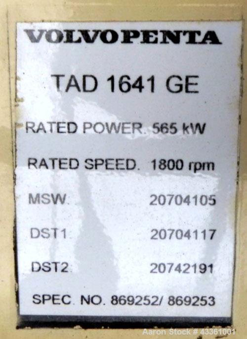 Used Kohler 475 kW diesel generator set, Model 500REOZV, SN-2063752. Volvo model TAD1641GE D500 16.1B65 4-cycle turbocharged engine rated 757 HP @ 1800 RPM, EPA Tier II certified. 3/60/120/208/277/48...