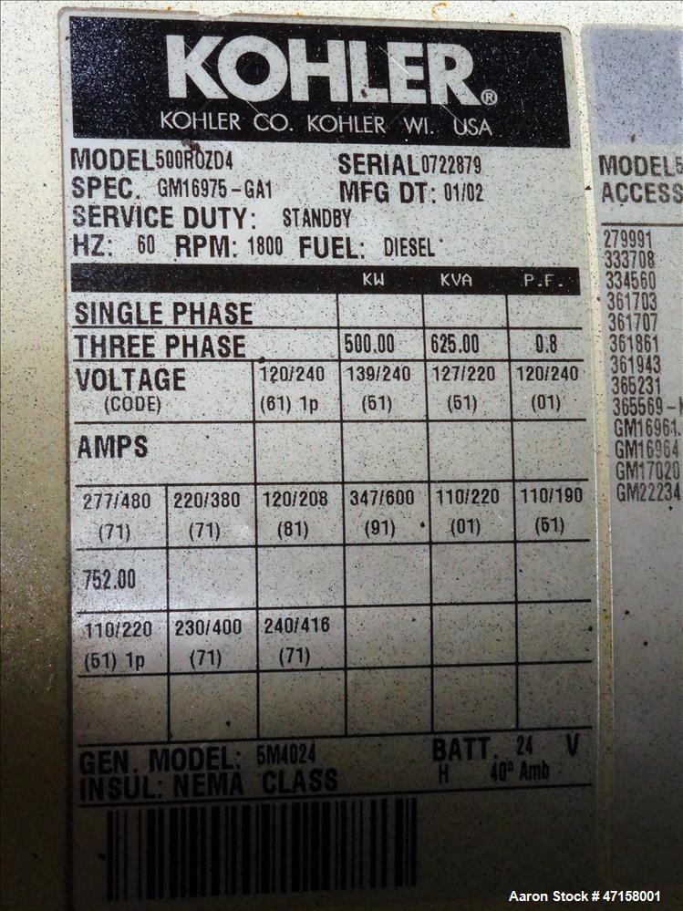 Used Kohler 500 kW portable diesel   generator. MTU / Detroit Diesel 8V2000
