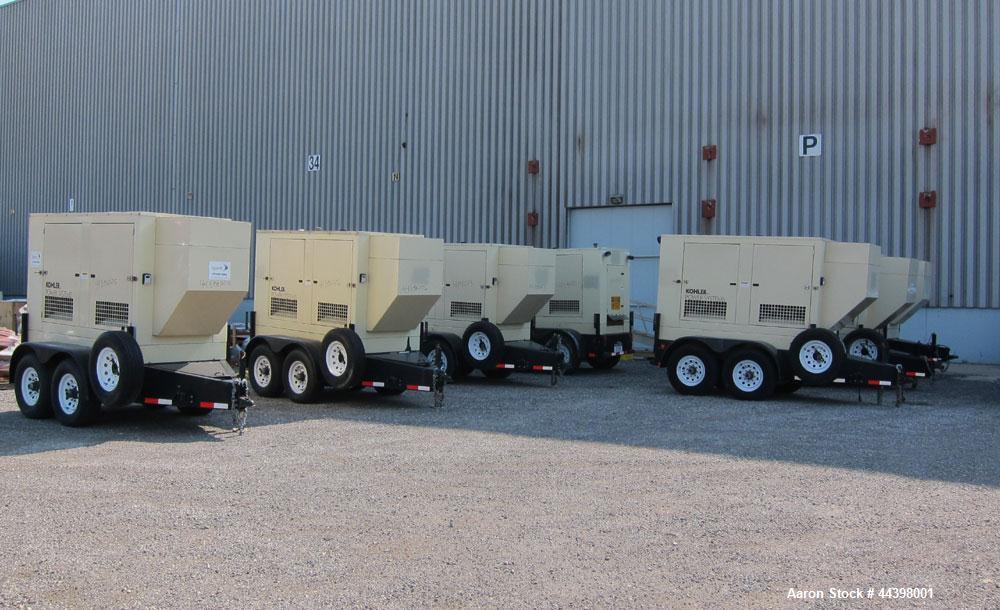 Used Kohler 62 kW Standby (57kW prime) Diesel Generator Set, trailer mounted, model 60REOZJB, serial #2131576.  John Deere 4045TF270 engine rated 110 hp at 1800 rpm, serial #PE4045T593273, emissions ...