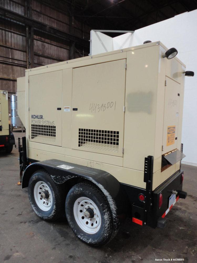 Used Kohler 62 kW Standby (57kW prime) Diesel Generator Set, trailer mounted, model 60REOZJB, serial #2131576.  John Deere 4045TF270 engine rated 110 hp at 1800 rpm, serial #PE4045T593273, emissions ...