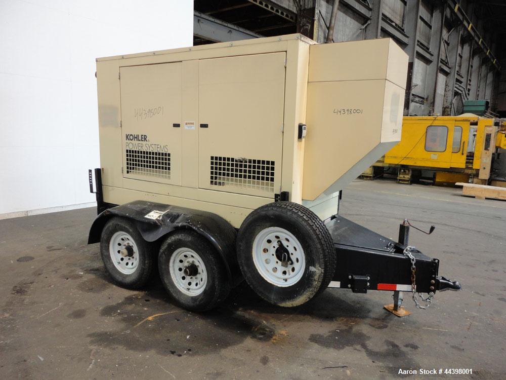 Used Kohler 62 kW Standby (57kW prime) Diesel Generator Set, trailer mounted, model 60REOZJB, serial #2131576.  John Deere 4045TF270 engine rated 110 hp at 1800 rpm, serial #PE4045T593273, emissions ...