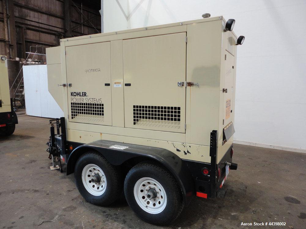 Used Kohler 55 kW Standby (50 kW prime) Diesel Generator Set, trailer mounted, model 50REOZJB, serial #2146207. John Deere 4045TF270 engine rated 110 hp at 1800 rpm, serial #PE4045T656683, emissions ...