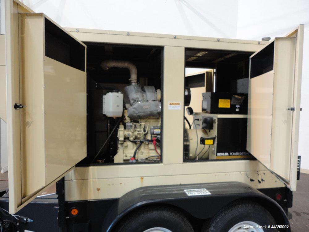 Used Kohler 55 kW Standby (50 kW prime) Diesel Generator Set, trailer mounted, model 50REOZJB, serial #2146207. John Deere 4045TF270 engine rated 110 hp at 1800 rpm, serial #PE4045T656683, emissions ...