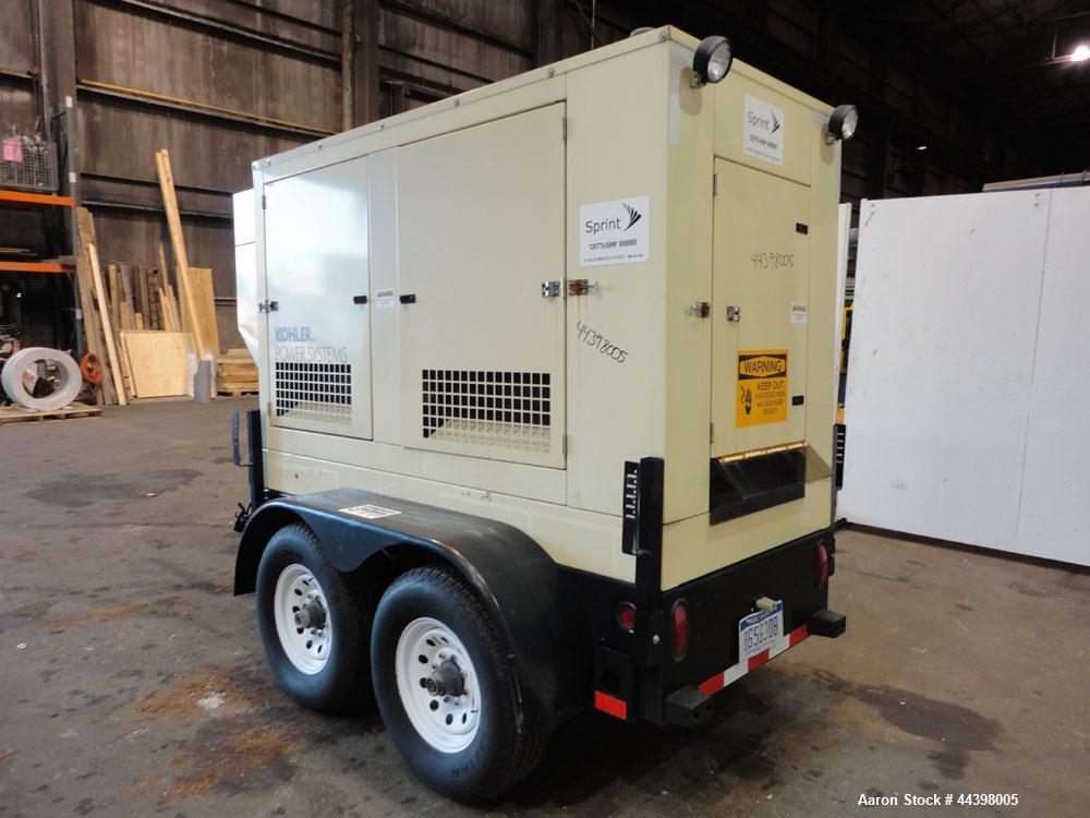 Used Kohler 55 kW Standby (50kW prime) Diesel Generator Set, trailer mounted, model 50REOZJB, serial #2149163.  John Deere 4045TF270 engine rated 110 hp @ 1800 rpm, serial #PE4045T656712, EPA tier II...