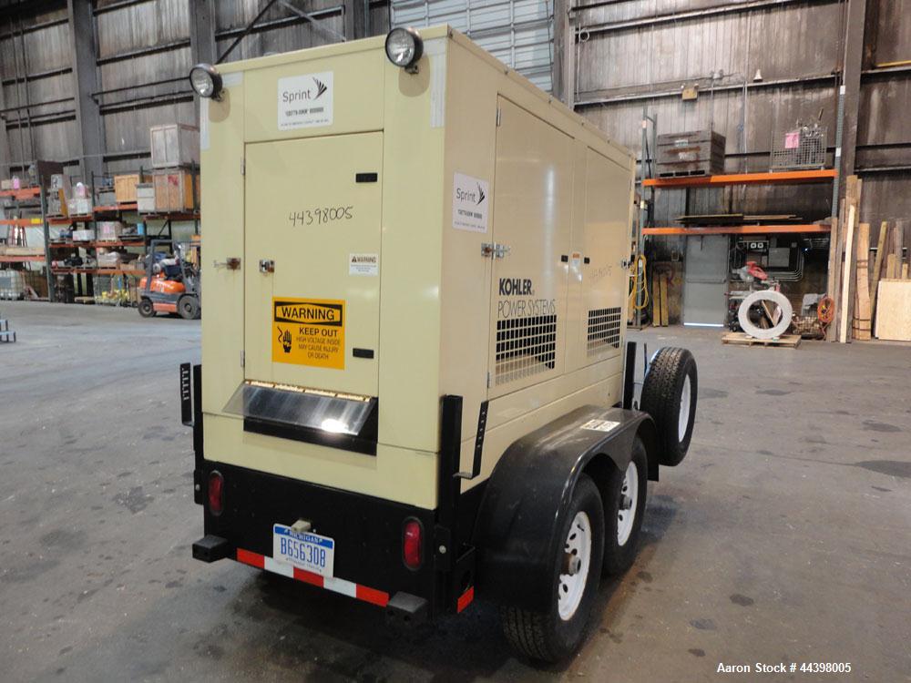 Used Kohler 55 kW Standby (50kW prime) Diesel Generator Set, trailer mounted, model 50REOZJB, serial #2149163.  John Deere 4045TF270 engine rated 110 hp @ 1800 rpm, serial #PE4045T656712, EPA tier II...