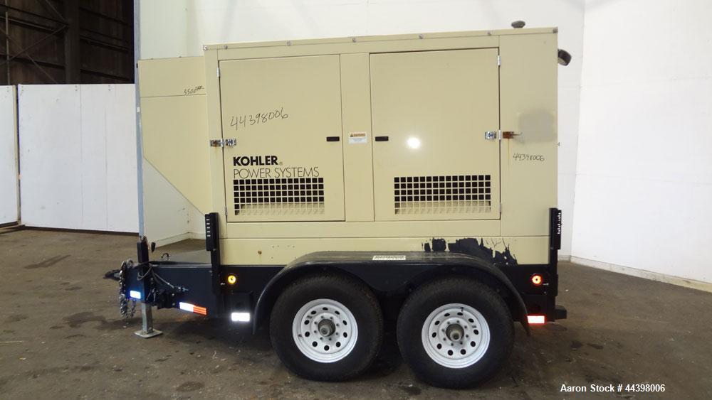Used Kohler 55 kW Standby (50 kW prime) Diesel Generator Set, portable / trailer mounted, model 50REOZJB, serial #2145835.  John Deere 4045TF270 engine rated 110 hp @ 1800 rpm, serial #PE4045T656697,...