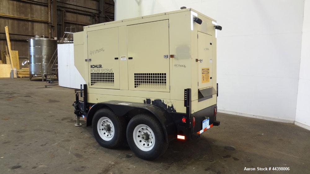 Used Kohler 55 kW Standby (50 kW prime) Diesel Generator Set, portable / trailer mounted, model 50REOZJB, serial #2145835.  John Deere 4045TF270 engine rated 110 hp @ 1800 rpm, serial #PE4045T656697,...