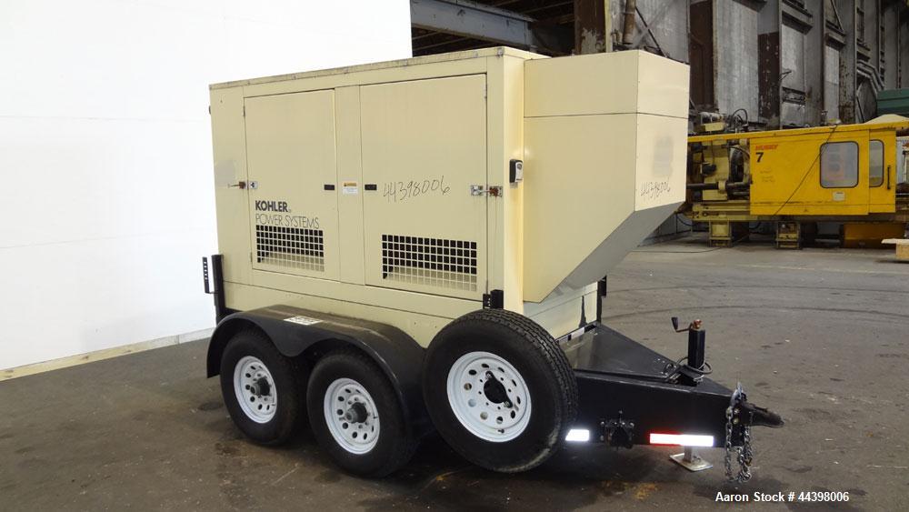 Used Kohler 55 kW Standby (50 kW prime) Diesel Generator Set, portable / trailer mounted, model 50REOZJB, serial #2145835.  John Deere 4045TF270 engine rated 110 hp @ 1800 rpm, serial #PE4045T656697,...