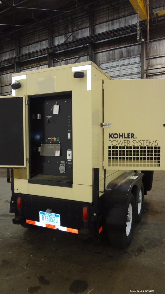Used Kohler 55 kW Standby (50 kW prime) Diesel Generator Set, portable / trailer mounted, model 50REOZJB, serial #2145835.  John Deere 4045TF270 engine rated 110 hp @ 1800 rpm, serial #PE4045T656697,...