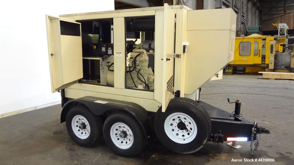 Used Kohler 55 kW Standby (50 kW prime) Diesel Generator Set, portable / trailer mounted, model 50REOZJB, serial #2145835.  John Deere 4045TF270 engine rated 110 hp @ 1800 rpm, serial #PE4045T656697,...