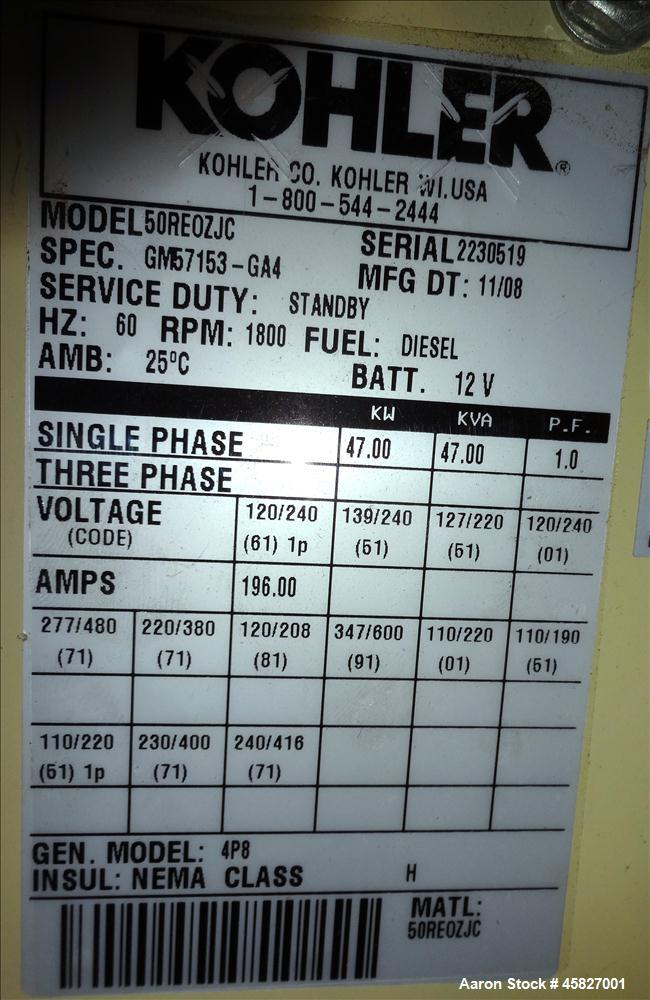 Used Kohler 47 kW standby (43 kW prime)  50REOZJC, John Deere model 4024HF285