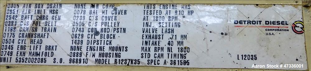 Used Kohler 610 kW Diesel Generator Set, Detroit Diesel / MTU 12V2000-G70