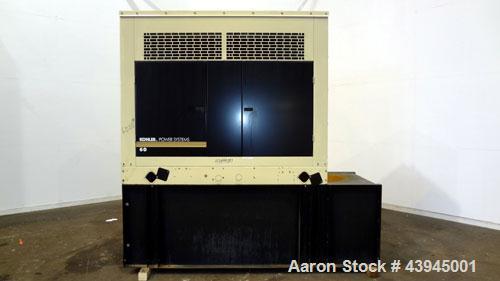 Used Kohler 62 kW standby diesel generator set, model 60REOZJB, SN-2104402. John Deere 4045T150 engine rated 110 HP @ 1800 RPM, emissions EPA tier 2 certified. 3/60/120/240V with PMG permanent magnet...
