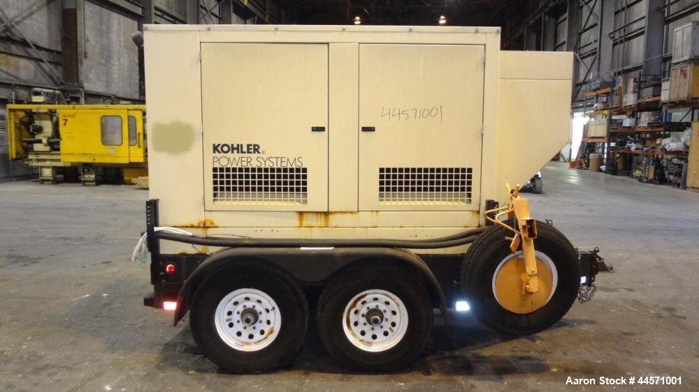 Used Kohler 54 kW standby (50 kW prime) rated diesel generator set, trailer mounted, model 60REOZJB, SN-791303. John Deere 4045TF270 engine rated 110 HP @ 1800 RPM, emissions EPA tier 2 certified, SN...