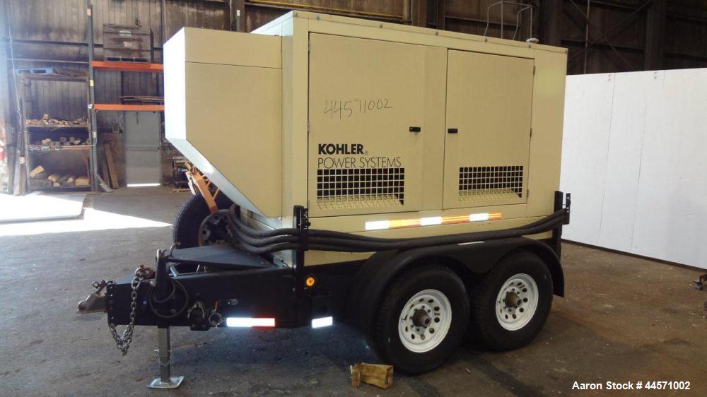 Used Kohler 54 kW standby (50kW prime) diesel generator set, trailer mounted, model 60REOZJB, SN-2002787. John Deere 4045TF270 engine rated 110 HP @ 1800 RPM, emissions EPA tier 2 certified, SN-PE404...