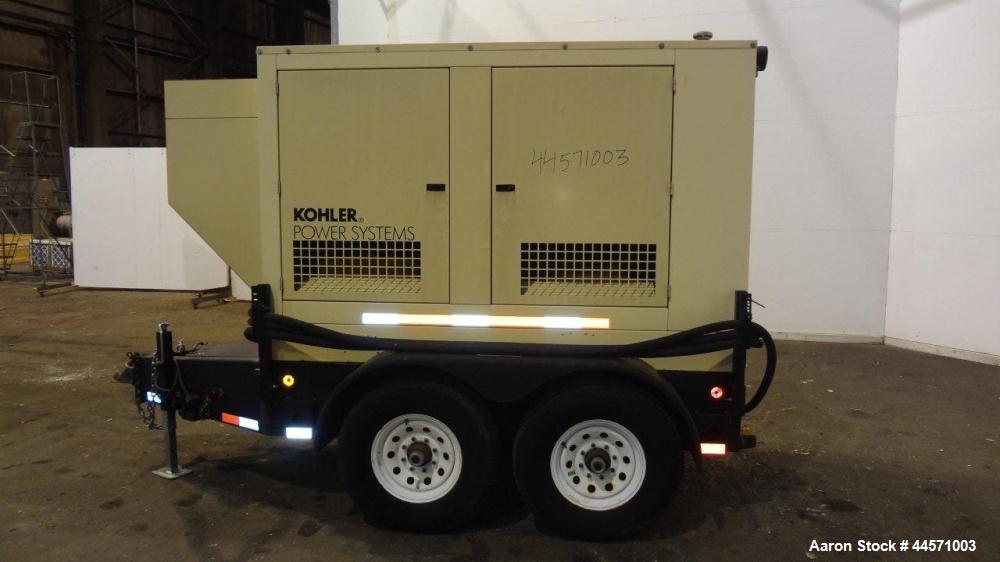 Used Kohler 54 kW Standby (50 kW Prime) Rated Diesel Generator Set, trailer mounted, model 60REOZJB, serial #2002041.  John Deere 4045TF270 engine rated 110 hp @ 1800 rpm, emissions EPA tier 2 certif...