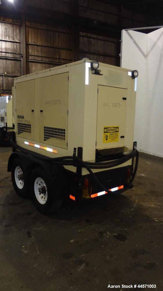 Used Kohler 54 kW Standby (50 kW Prime) Rated Diesel Generator Set, trailer mounted, model 60REOZJB, serial #2002041.  John Deere 4045TF270 engine rated 110 hp @ 1800 rpm, emissions EPA tier 2 certif...