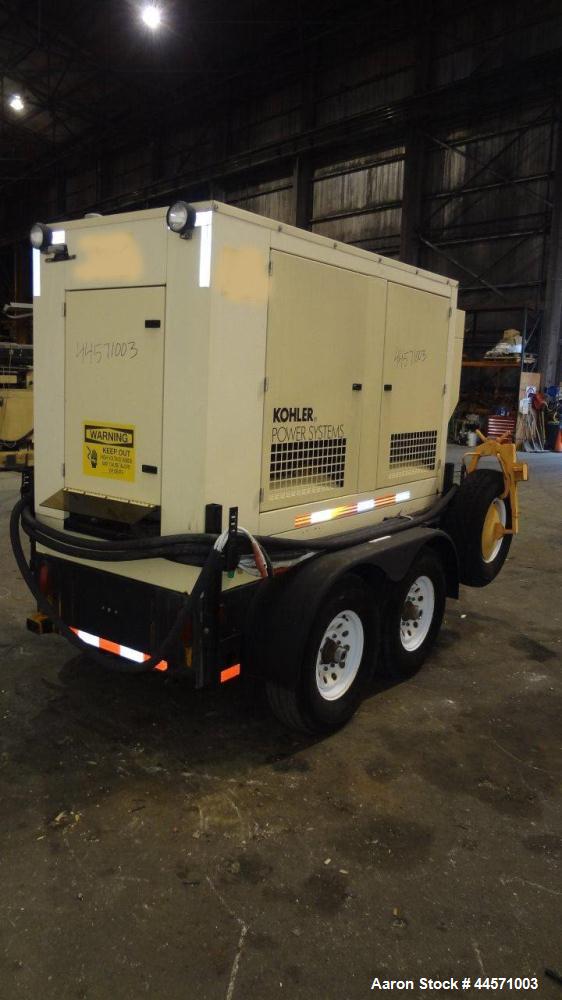 Used Kohler 54 kW Standby (50 kW Prime) Rated Diesel Generator Set, trailer mounted, model 60REOZJB, serial #2002041.  John Deere 4045TF270 engine rated 110 hp @ 1800 rpm, emissions EPA tier 2 certif...