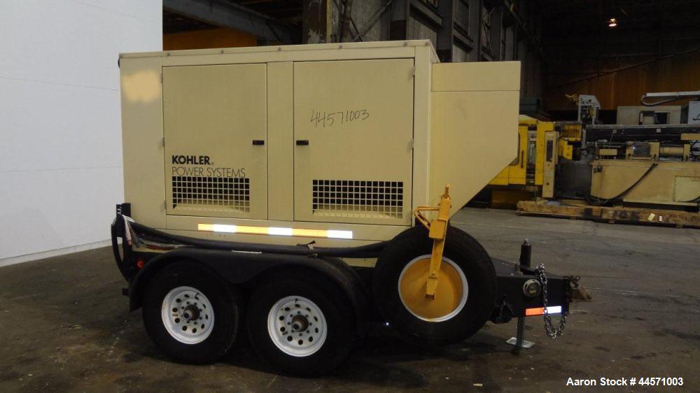 Used Kohler 54 kW Standby (50 kW Prime) Rated Diesel Generator Set, trailer mounted, model 60REOZJB, serial #2002041.  John Deere 4045TF270 engine rated 110 hp @ 1800 rpm, emissions EPA tier 2 certif...