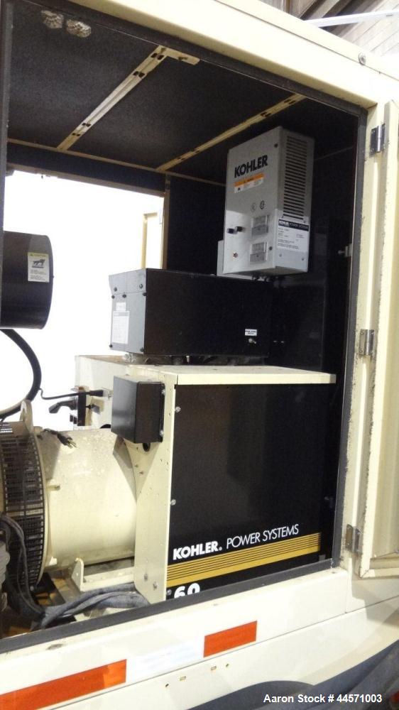 Used Kohler 54 kW Standby (50 kW Prime) Rated Diesel Generator Set, trailer mounted, model 60REOZJB, serial #2002041.  John Deere 4045TF270 engine rated 110 hp @ 1800 rpm, emissions EPA tier 2 certif...