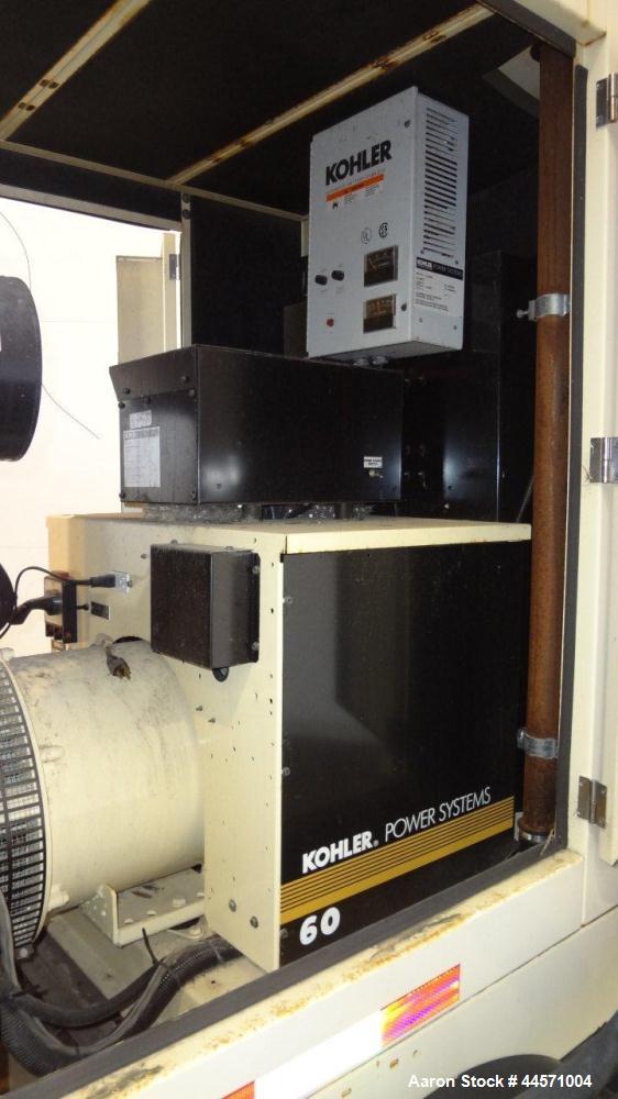 Used Kohler 54 kW standby (50 kW prime) diesel generator set, trailer mounted, model 60REOZJB, SN-2000383. John Deere 4045TF270 engine rated 110 HP @ 1800 RPM, emissions EPA tier 2 certified. 3/60/12...