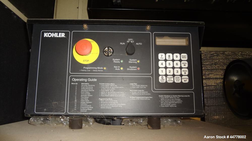 Used Kohler 58 kW Standby (53 kW Prime) Diesel Generator Set, Model 60REOZJB, Serial #2141423.  John Deere model 4045TF270 engine rated 110 hp @ 1800 rpm, serial #PE4045T635629, emissions EPA tier 2 ...