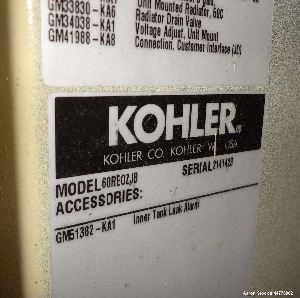 Used Kohler 58 kW Standby (53 kW Prime) Diesel Generator Set, Model 60REOZJB, Serial #2141423.  John Deere model 4045TF270 engine rated 110 hp @ 1800 rpm, serial #PE4045T635629, emissions EPA tier 2 ...
