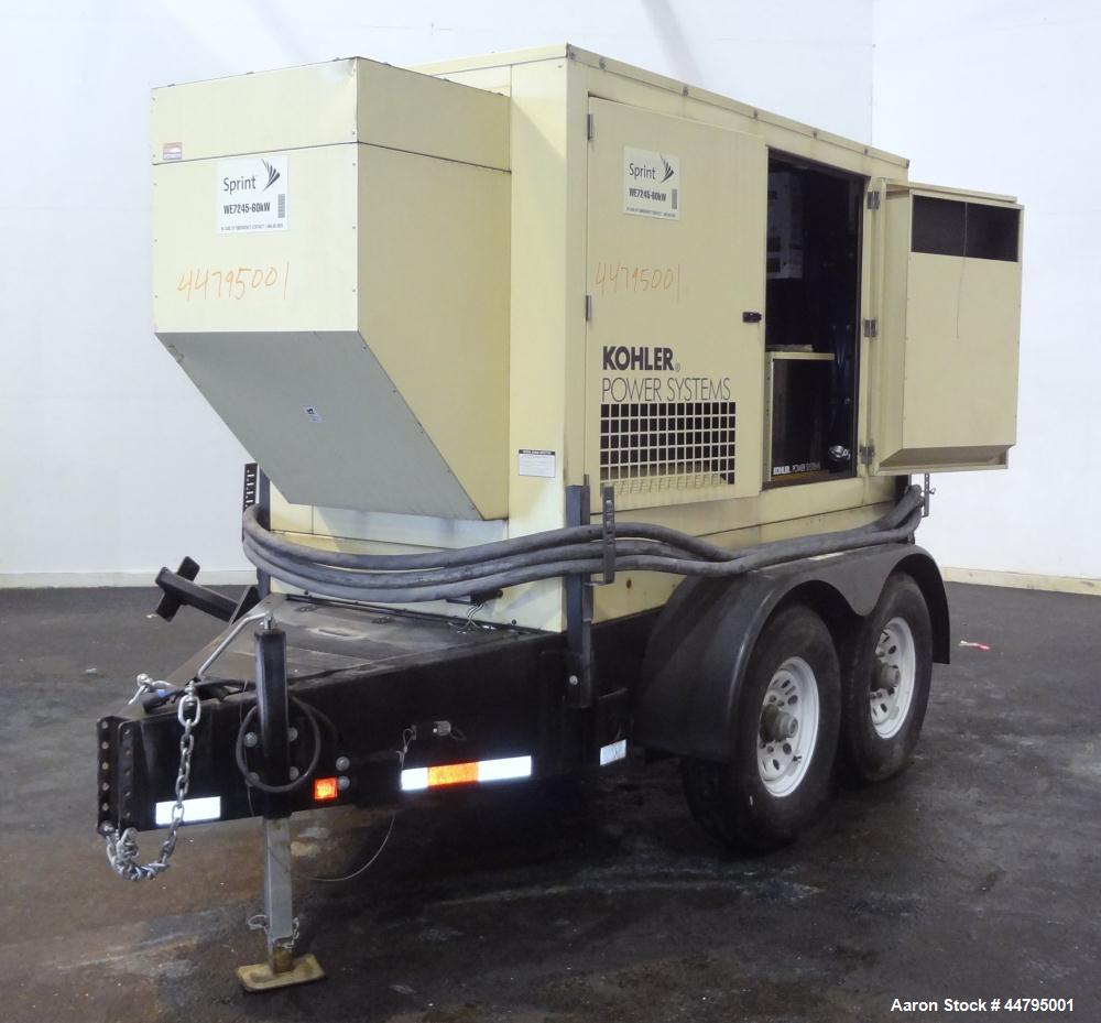 Used Kohler 54 kW Standby (50 kW Prime) Rated Diesel Generator Set, trailer mounted, model 60REOZJB, serial #0793326.  John Deere 4045TF270 engine rated 110 hp @ 1800 rpm, emissions EPA tier 2 certif...