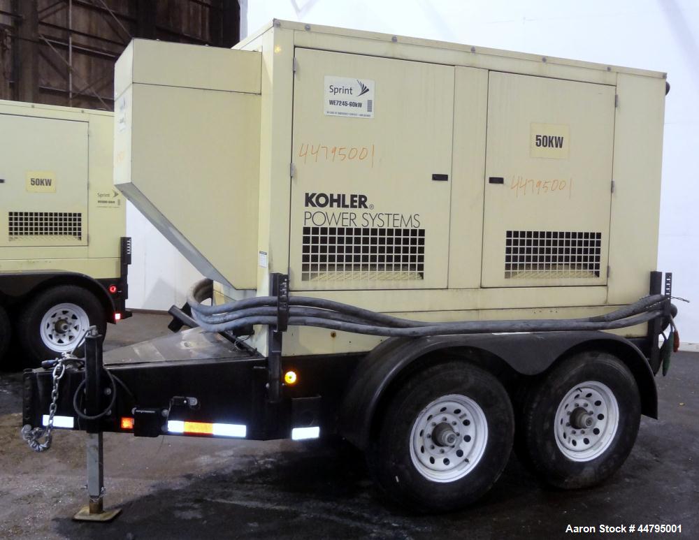 Used Kohler 54 kW Standby (50 kW Prime) Rated Diesel Generator Set, trailer mounted, model 60REOZJB, serial #0793326.  John Deere 4045TF270 engine rated 110 hp @ 1800 rpm, emissions EPA tier 2 certif...