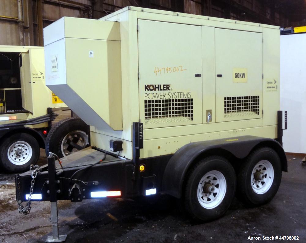 Used Kohler 54 kW Standby (50 kW Prime) Rated Diesel Generator Set, trailer mounted, model 60REOZJB, serial #2026818.  John Deere 4045TF270 engine rated 110 hp @ 1800 rpm, emissions EPA tier 2 certif...