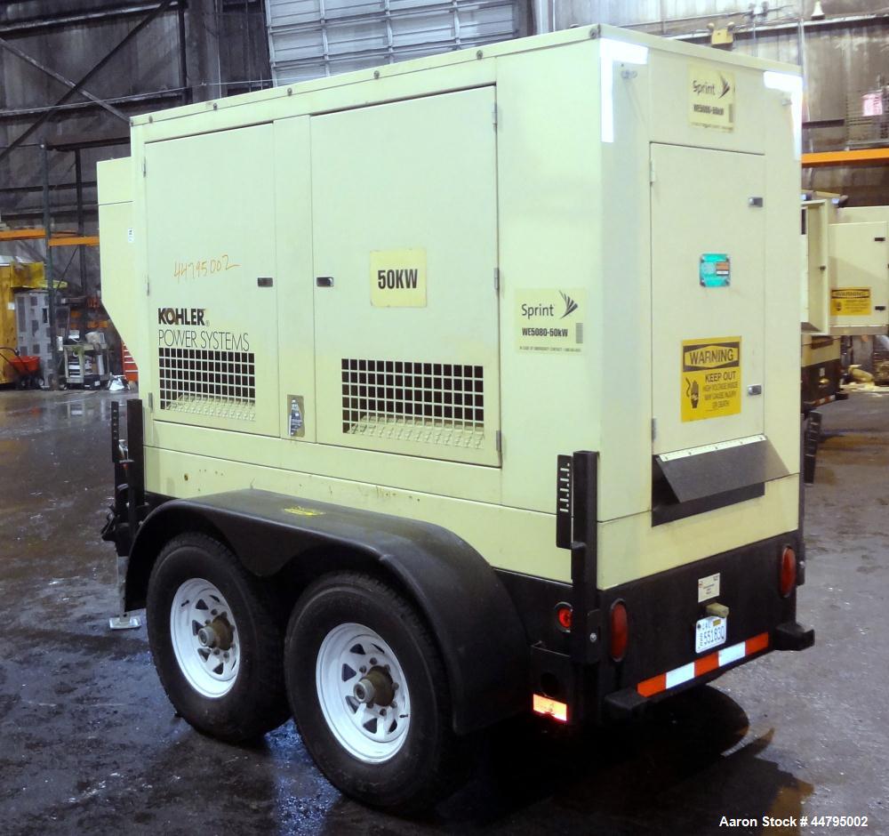 Used Kohler 54 kW Standby (50 kW Prime) Rated Diesel Generator Set, trailer mounted, model 60REOZJB, serial #2026818.  John Deere 4045TF270 engine rated 110 hp @ 1800 rpm, emissions EPA tier 2 certif...