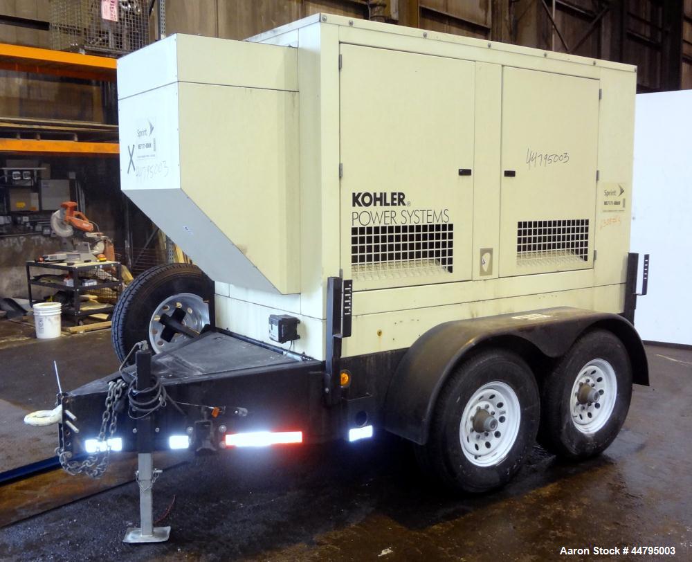 Used Kohler 54 kW Standby (50 kW Prime) Rated Diesel Generator Set, trailer mounted, model 60REOZJB, serial #0794734.  John Deere 4045TF270 engine rated 110 hp @ 1800 rpm, emissions EPA tier 2 certif...