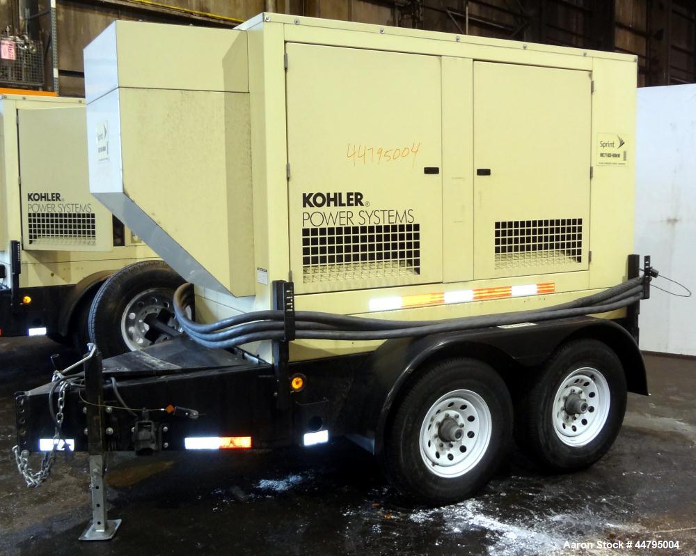 Used Kohler 62 kW Standby (57 kW Prime) Rated Diesel Generator Set, trailer mounted, model 60REOZJB, serial #2121110.  John Deere 4045TF270 engine rated 110 hp @ 1800 rpm, emissions EPA tier 2 certif...