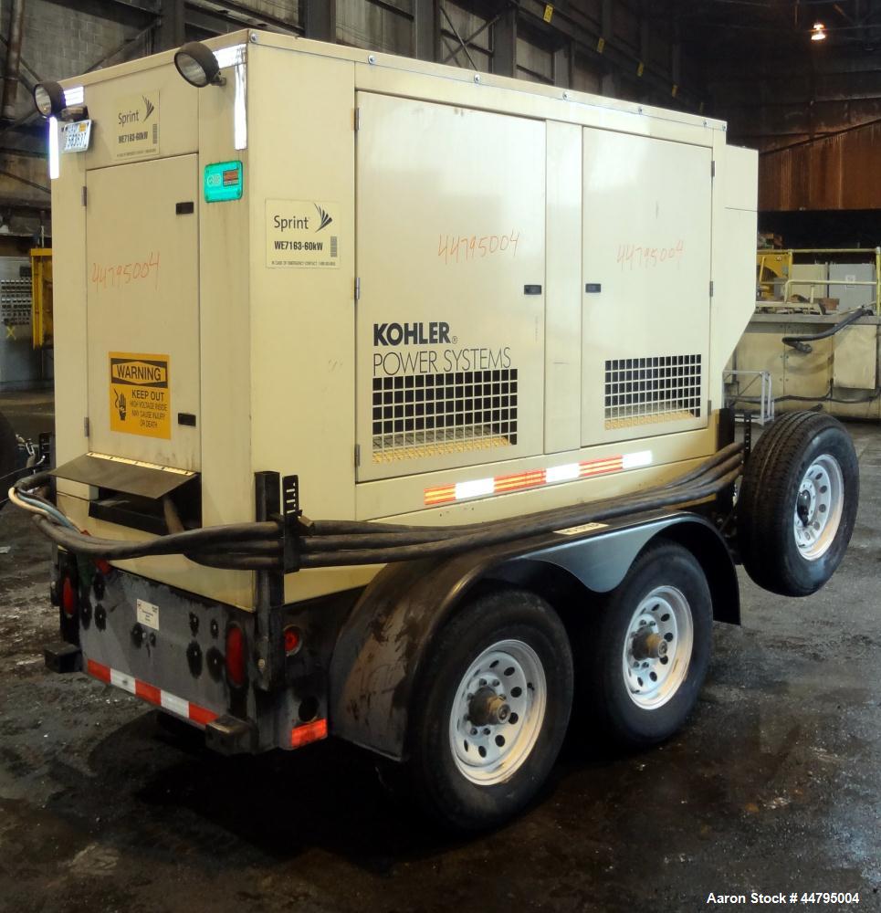 Used Kohler 62 kW Standby (57 kW Prime) Rated Diesel Generator Set, trailer mounted, model 60REOZJB, serial #2121110.  John Deere 4045TF270 engine rated 110 hp @ 1800 rpm, emissions EPA tier 2 certif...