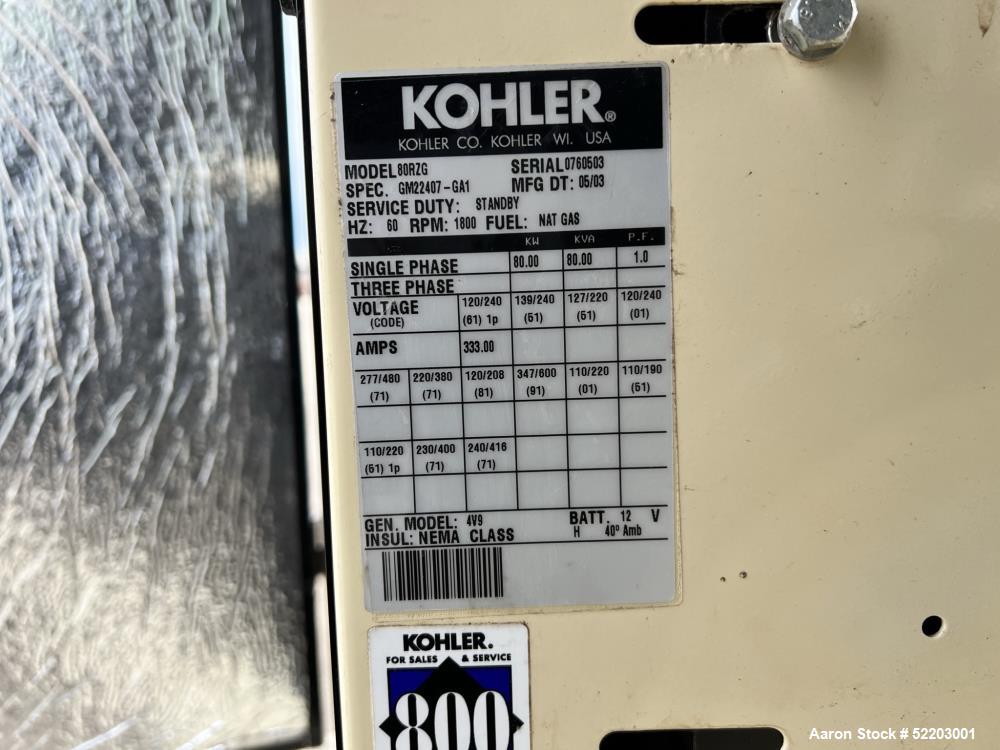 Kohler 80 kW standby Natural Gas Generator Set