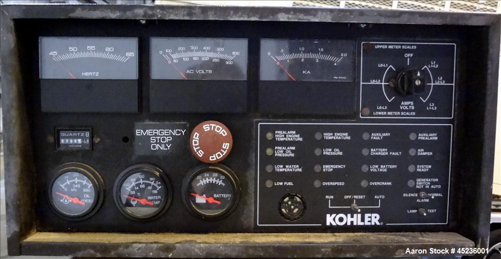 Used Kohler 825 kW standby diesel generator set, model 900ROZD, SN-384623. Detroit Diesel 24V-71TA engine rated 1550 HP at 1800 RPM, 3/60/277-480V with PMG (permanent magnet generator) 1600 Amp mainl...