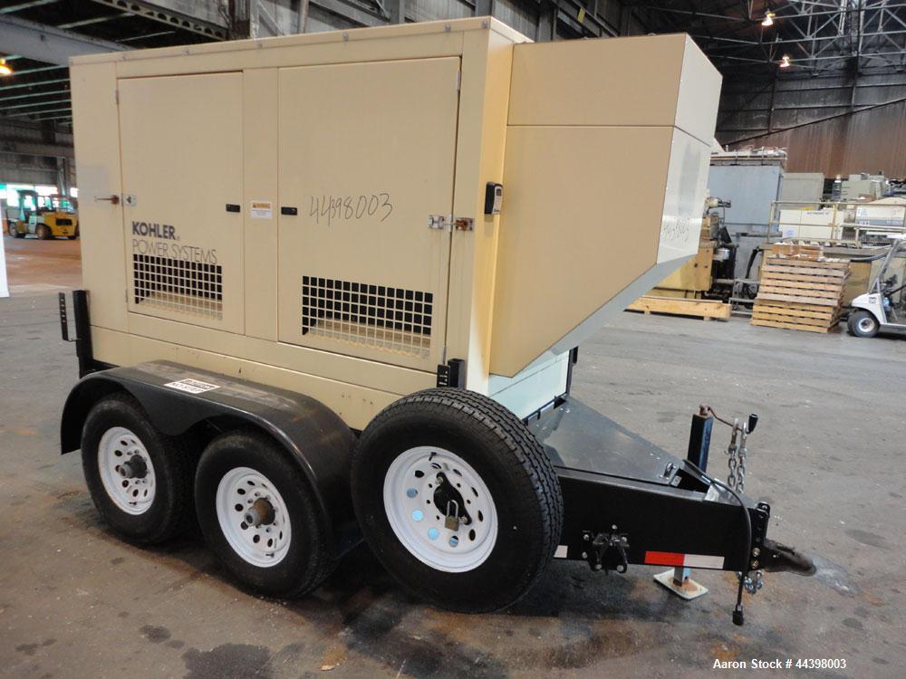 Used John Deere / Kohler 55 kW standby (50 kW prime) diesel generator set, portable / trailer mounted, model 50REOZJB, SN-2146208.  John Deere model 4045TF270 engine rated 110 HP at 1800 RPM, SN-PE40...