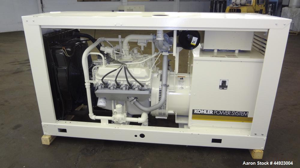 Used Kohler 70kW Standby Natural Gas Generator Set.  Ford model LSC-8751-6005-A engine, serial #22175 F-07-RA. 3/60/240V reconnectable to other voltages.  Weather enclosure.  1393 Hours.  Passed load...