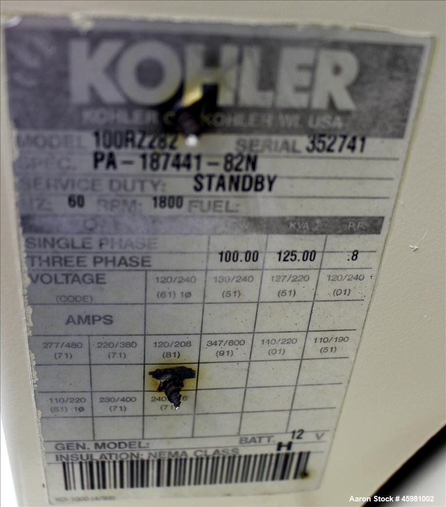 Used Kohler 100 kW natural gas generator. Ford LSG-875 engine.
