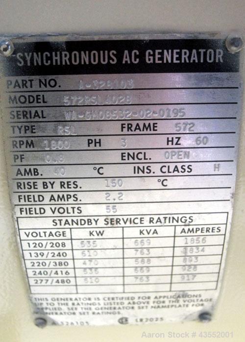 Used Kohler 600 kW Diesel Generator Set, model ROZD81, serial #360392. Detroit Diesel engine 12V92TA. 3/60/277/480V. 1200 Amp main-line circuit breaker. Sound attenuated enclosure. Approximately 650 ...