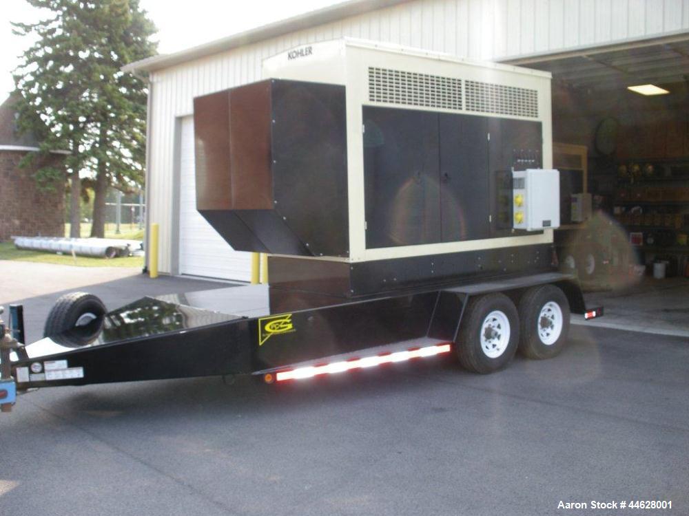 Used Kohler 250 kW Trailer Mounted Generator.  3 Phase, 277/480, 383 amps, John Deere 9 liter turbocharged diesel, (10) 4/0 x 50' copper leads with cam lock ends, (1) ground cable with clamp style en...