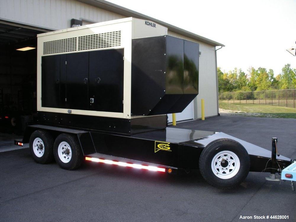Used Kohler 250 kW Trailer Mounted Generator.  3 Phase, 277/480, 383 amps, John Deere 9 liter turbocharged diesel, (10) 4/0 x 50' copper leads with cam lock ends, (1) ground cable with clamp style en...