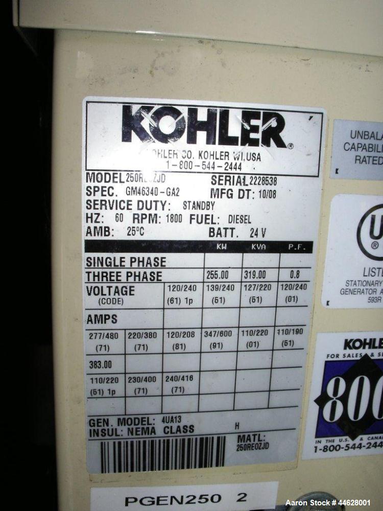 Used Kohler 250 kW Trailer Mounted Generator.  3 Phase, 277/480, 383 amps, John Deere 9 liter turbocharged diesel, (10) 4/0 x 50' copper leads with cam lock ends, (1) ground cable with clamp style en...