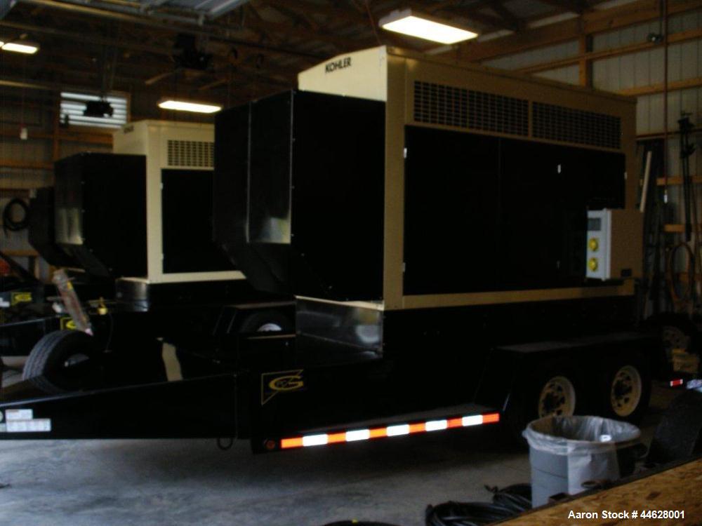 Used Kohler 250 kW Trailer Mounted Generator.  3 Phase, 277/480, 383 amps, John Deere 9 liter turbocharged diesel, (10) 4/0 x 50' copper leads with cam lock ends, (1) ground cable with clamp style en...