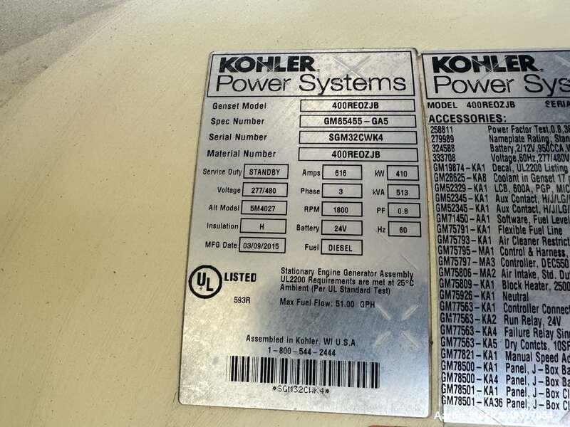 Used Kohler 400 kW Diesel Generator – 400REOZJB, Tier 3, John Deere Engine, Load Tested 2025